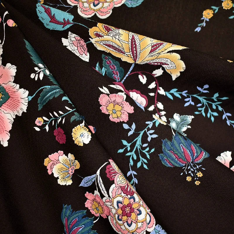 Designer Winding Tapestry Floral Rayon Crepe Black