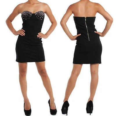 Dress Jeweled Strapless Bodycon Black Bust Stretch Club Cocktail Sexy