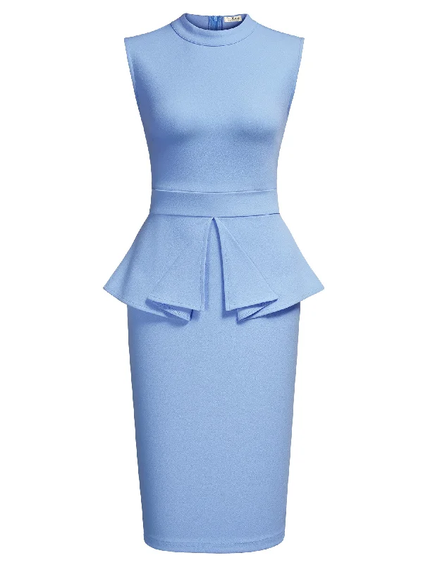 Half Neck Sleeveless Peplum Bodycon Dress