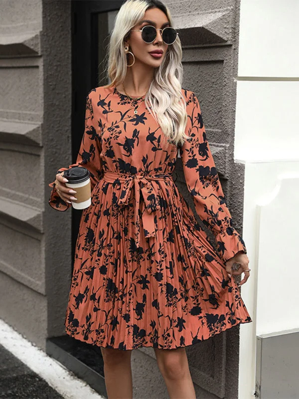 New women's V-neck long-sleeved printed dress