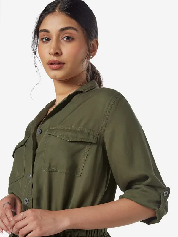 LOV Khaki Tab-Sleeved Shirtdress